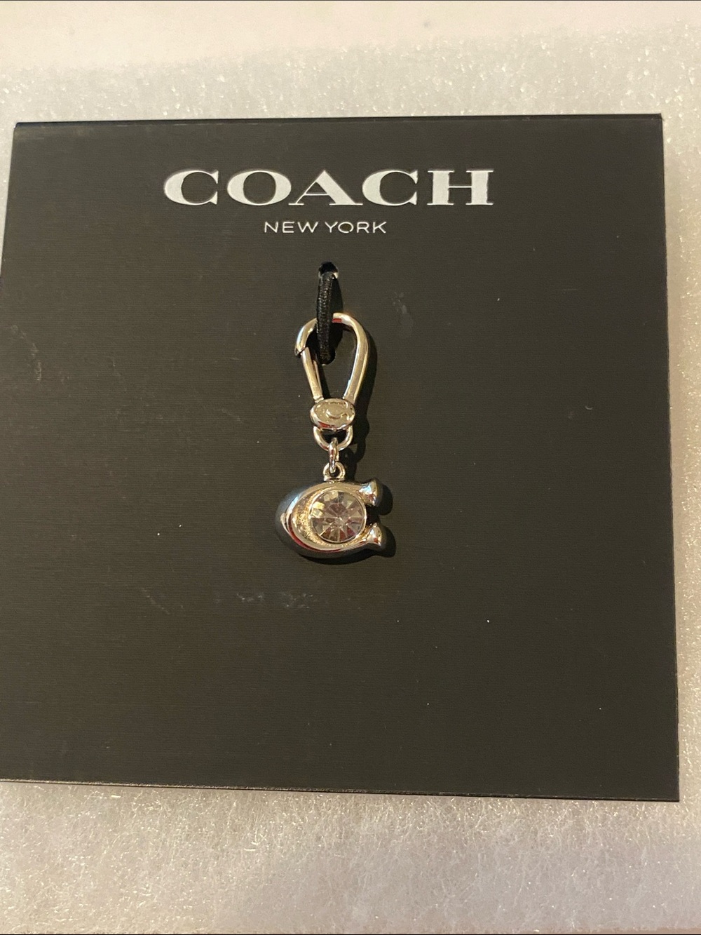 Coach Silver Crystal Coach 'C' Charm Key Necklace Clip
